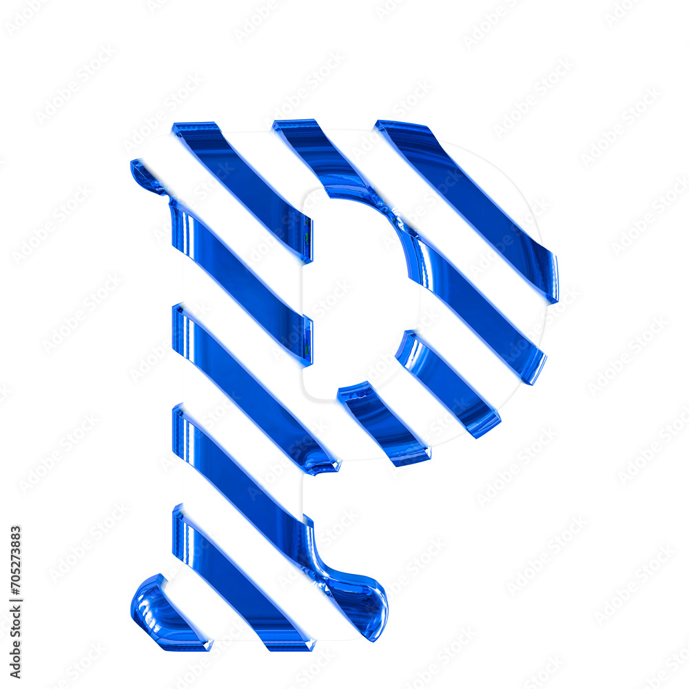 White symbol with thin blue diagonal straps. letter p White symbol with thin blue diagonal straps. letter p