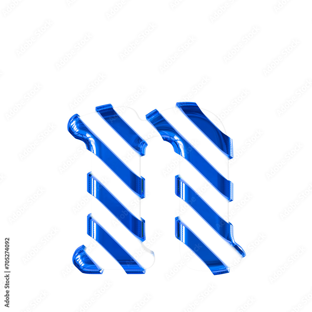 White symbol with thin blue diagonal straps. letter n White symbol with thin blue diagonal straps. letter n