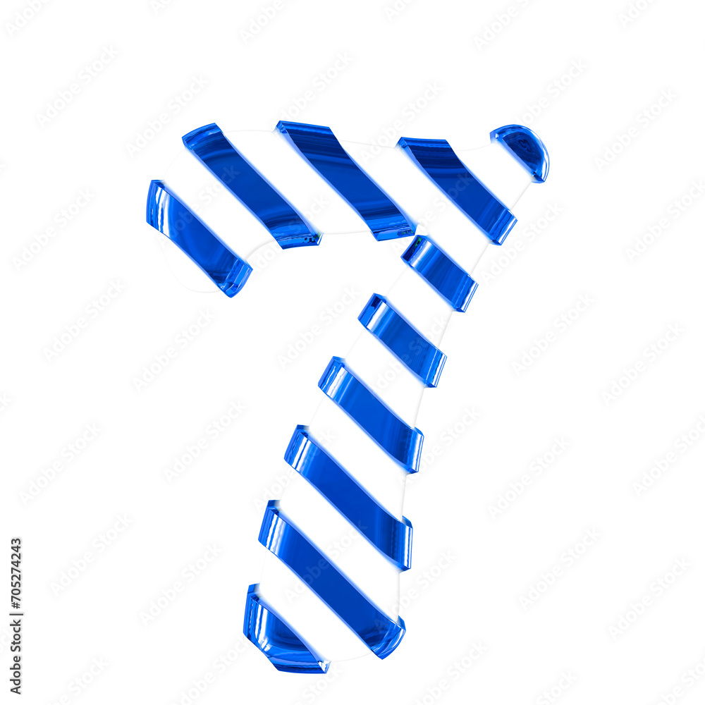 White symbol with thin blue diagonal straps. number 7 White symbol with thin blue diagonal straps. number 7