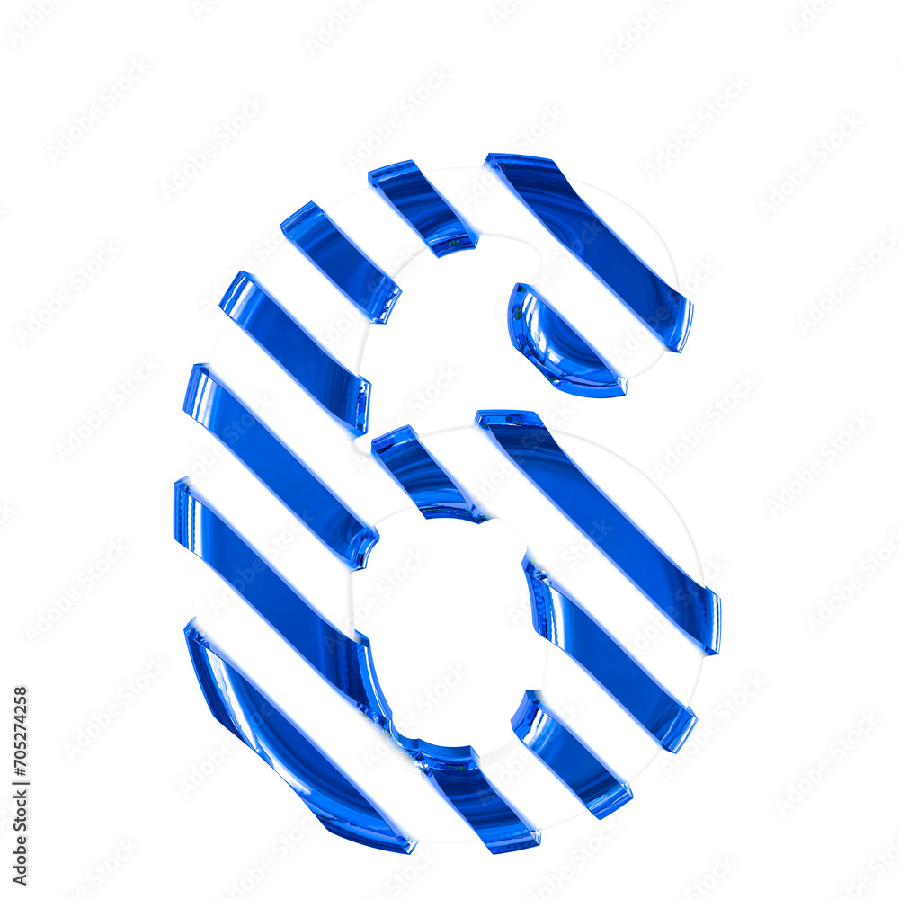 White symbol with thin blue diagonal straps. number 6 White symbol with thin blue diagonal straps. number 6