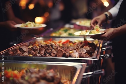 Catering buffet in a restaurant  festive catering  a variety of dishes in containers on the table
