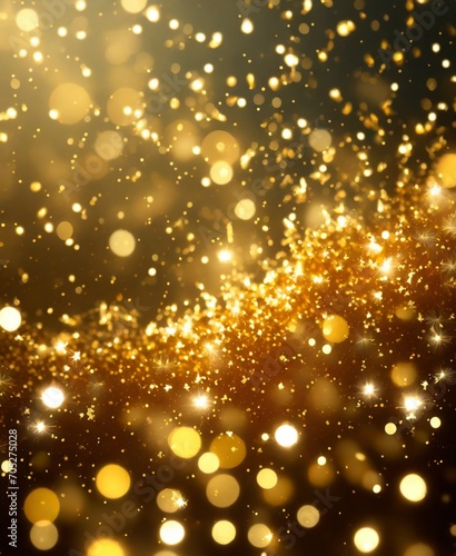 Golden christmas particles and sprinkles for a holiday celebration like christmas or new year. shiny golden lights. wallpaper background for ads or gifts wrap and web design. 