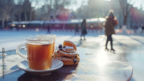 A simple pleasure - hot drinks and baked goods on a brisk winter morning by the skating rink