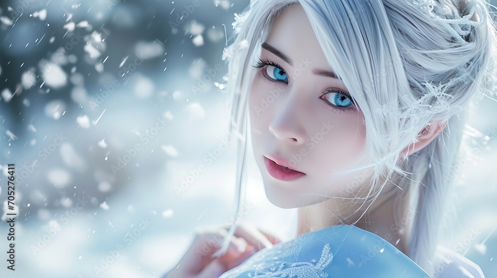fantasy photography of a gorgeous asian ice queen with long blonde hair ...