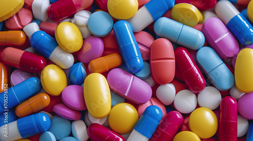 A colorful and vibrant background of medical pills and health capsules is a visual representation of the hope and potential for healing. ai generated.
