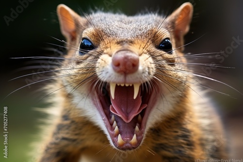 Close-up of an angry chipmunk baring its teeth photo