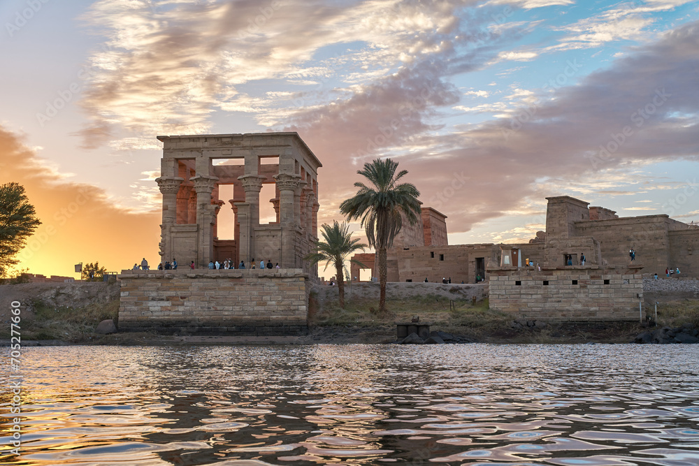 The ancient and historical Philae Temples complex in Aswan, which was built by the ancient Egyptian pharaohs. It was built during the third century BC. it built to worship the goddess The ancient and historical Philae Temples complex in Aswan, which was built by the ancient Egyptian pharaohs. It was built during the third century BC. it built to worship the goddess