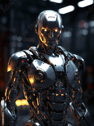 Futuristic robot man or very detailed cyborg full body. Front realistic. IA Generate © eoliofficial