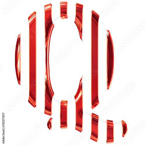 White symbol with thin red vertical straps. letter q
