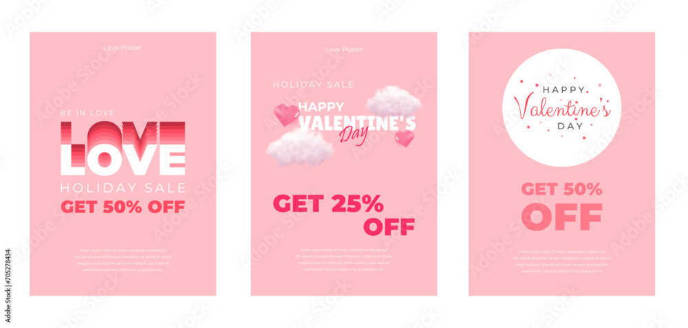 Valentine's 2024 poster sale set. Realistic heart and cloud on pink background. Poster, greeting card, cover, label, sale promotion templates, pattern background in modern trendy style. Valentine's 2024 poster sale set. Realistic heart and cloud on pink background. Poster, greeting card, cover, label, sale promotion templates, pattern background in modern trendy style.