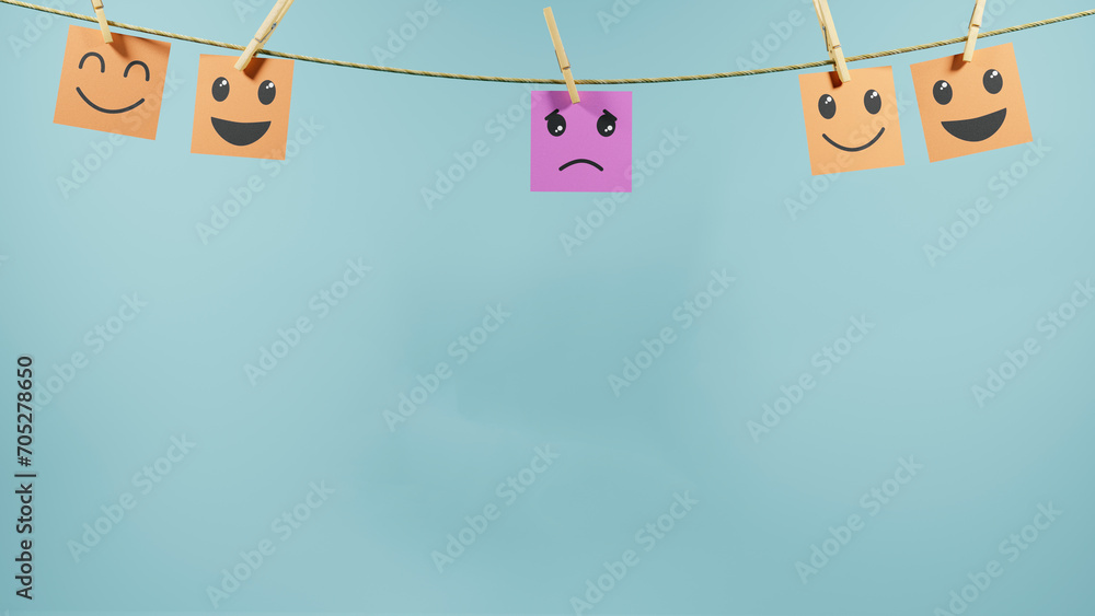 Representation on post-its papers of a person who is ignored, soft light blue background, 3D illustration Representation on post-its papers of a person who is ignored, soft light blue background, 3D illustration