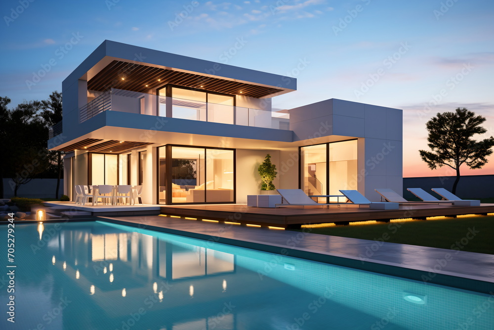 Fototapeta premium Modern house with pool and terrace
