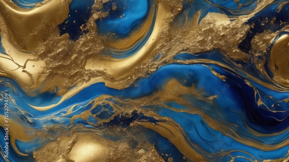 Abstract blue and gold marble texture with gold splashes, blue luxury ...