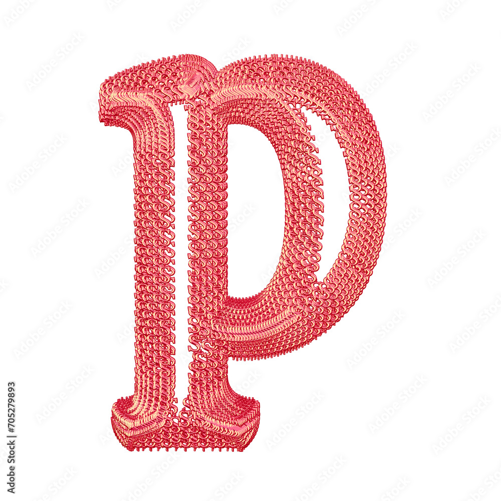Symbol made of pink dollar signs. letter p Symbol made of pink dollar signs. letter p