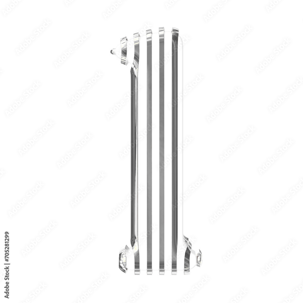 White symbol with gold vertical ultra thin straps. letter l White symbol with gold vertical ultra thin straps. letter l