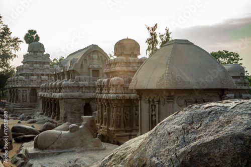 Pancha Five Rathas ancient complex, Mahabalipuram, Tondaimandalam region, Tamil Nadu, South India photo