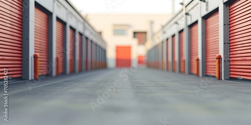 Generative AI, Mini metal self storage facilities rental units, warehouse exterior, industry garage building.	
