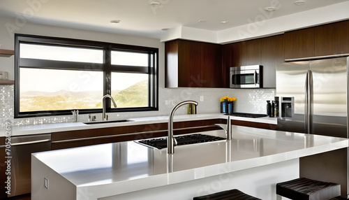 Stainless steel appliances and a contemporary kitchen design