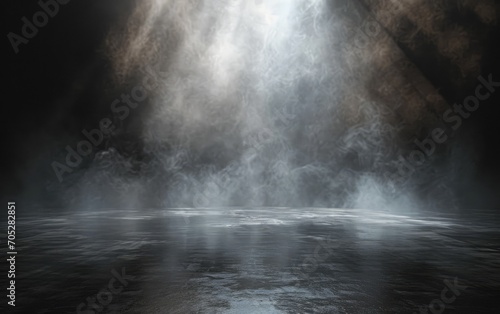 Stage with black background in a fog,