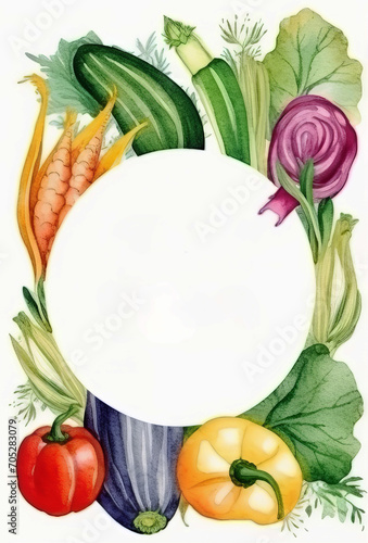 Watercolor vegetables card. Backspace for text
