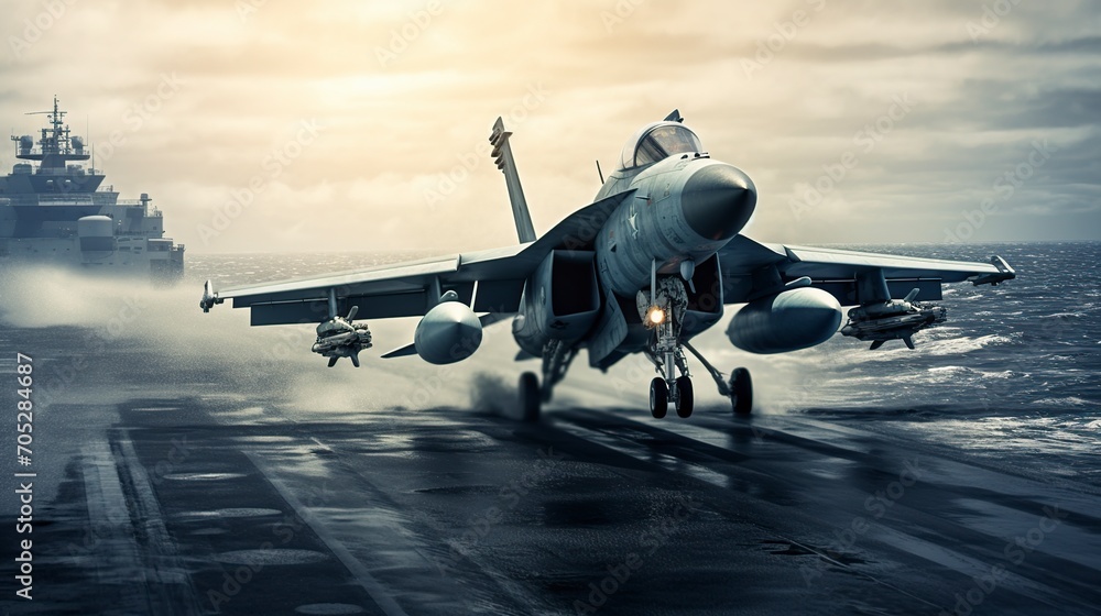 Fototapeta premium black and white, a fighter plane is taking flight
