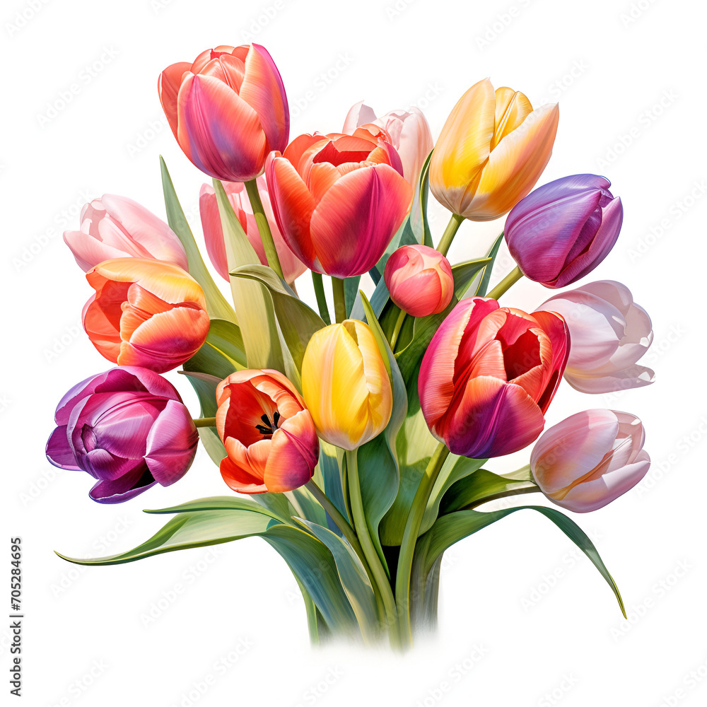 Naklejka premium digital airbrushing watercolor illustration of a boquet of colorful tulips