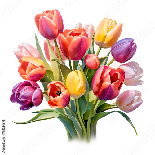 digital airbrushing watercolor illustration of a boquet of colorful tulips