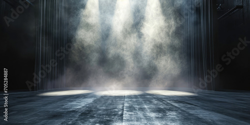 Stage with black background in a fog,