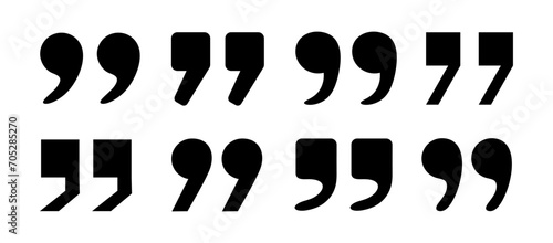 Set of quote icon. Hand drawn collection of Quotation mark signs or symbols isolated on white background. Templates black Quotes icons. Inverted commas symbol. Minimal graphic elements. Vector photo