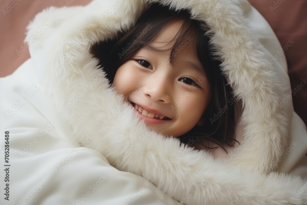 Portrait of a cute little girl lying on the bed and smiling. Portrait of a cute little girl lying on the bed and smiling.