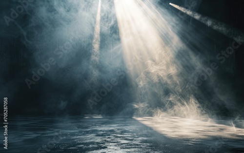 Stage with black background in a fog 