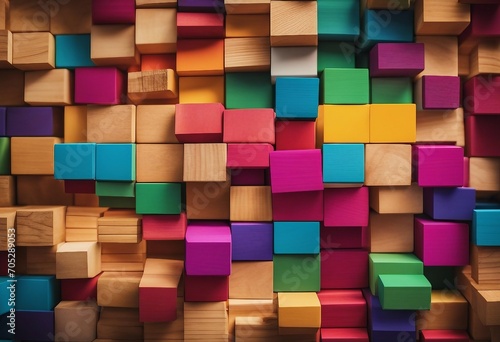 Colorful background of wooden blocks A Spectrum of multi-colored wooden blocks aligned Background