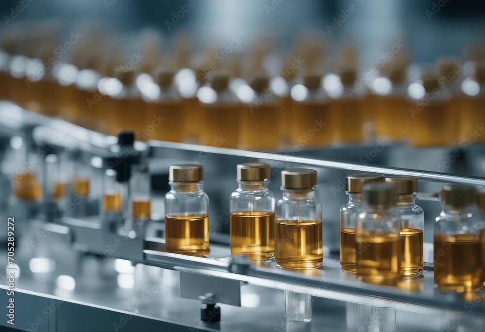 Medical vials on production line at pharmaceutical factory Pharmaceutical machine working Medical vials on production line at pharmaceutical factory Pharmaceutical machine working