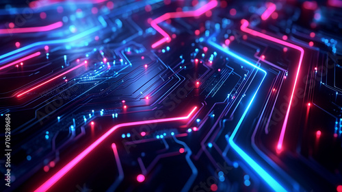 Abstract Dark Composition Featuring Intricate circuit pattern Neon Technology Wallpaper