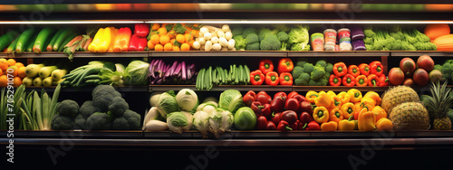 fruits and vegetables on store shelves.Generative AI photo