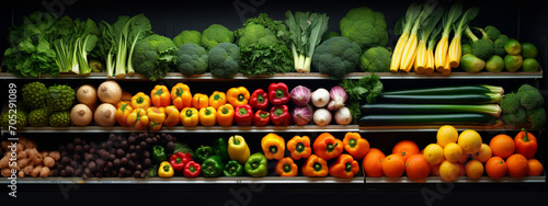 fruits and vegetables on store shelves.Generative AI photo