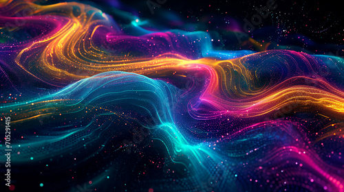 Dark Abstract Background With Neon Lines Forming Int View Technology Wallpaper