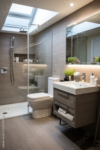 Ensuite bathroom with large shower and vanity unit
