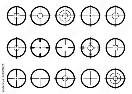 target line icons, sniper symbol, targeting and aiming. Military target shotgun illustration