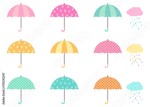 Colourful umbrella. pastel colors. minimalist icons. hand drawn weather. vector illustration