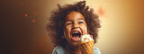 A cute baby child is eating delicious ice cream.Generative AI