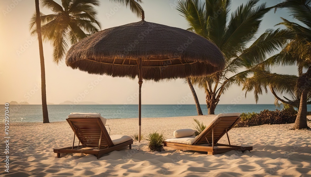 Chairs And Parasol With Palm Trees In The Tropical Beach stock photoBeach Backgrounds Summer Outdoor Chair Palm