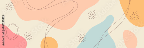 Hand drawn abstract colorful banner. Modern background with organic shapes. Contemporary artworks with creative elements pattern. Colored flat vector illustrations.