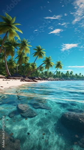 Beach with palm trees and crystal clear water