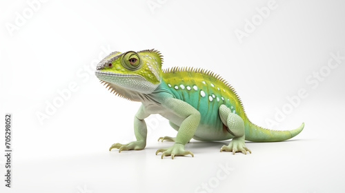 Photograph  Green chameleon lizard isolated on white background
