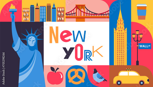 New York City, USA illustration, background, poster and banner design. Geometrical modern style concept illustration