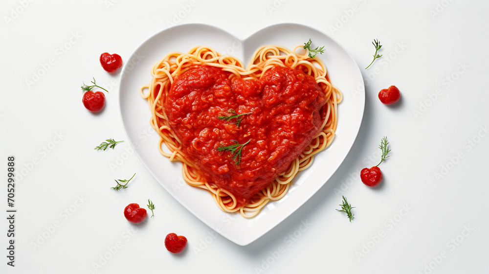 pasta in a white bowl. bowl in the form of a heart pasta in a white bowl. bowl in the form of a heart