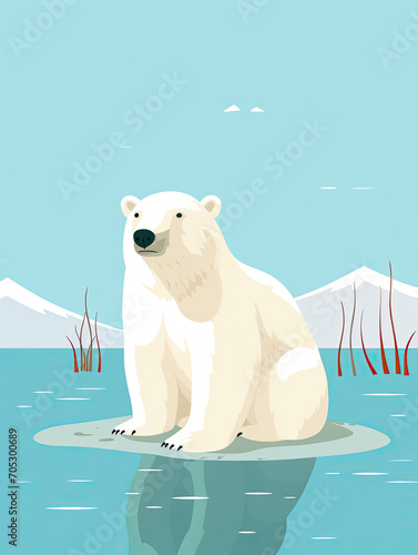 polar bear painting  print pattern water color ice blue marble background card  
