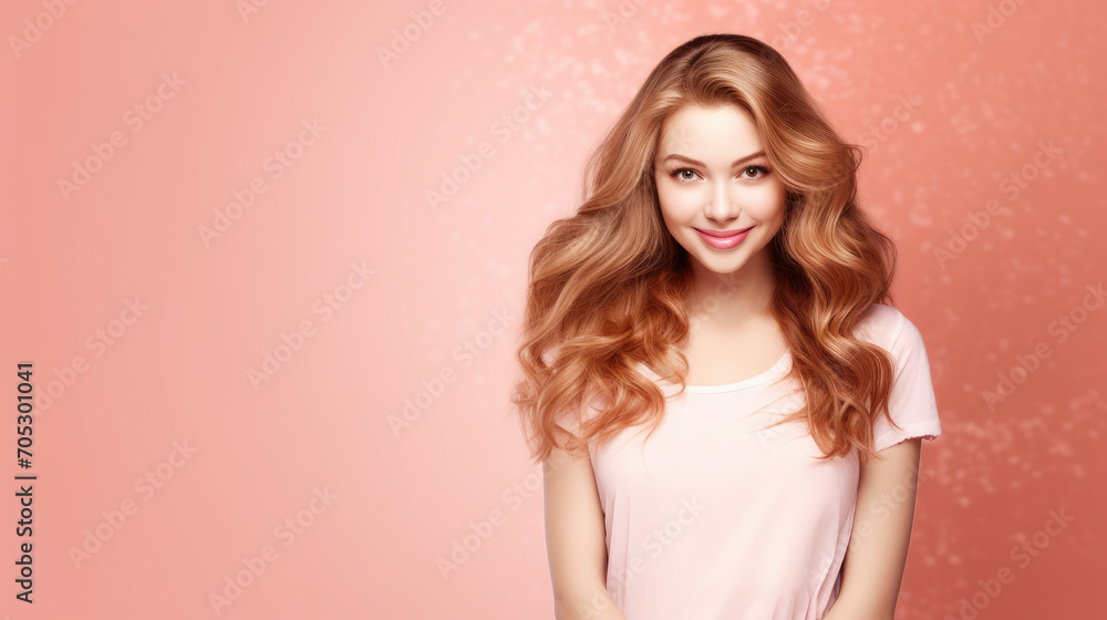 Peachy Perfection in a Pastel Pink Tee with Lustrous Curls Peachy Perfection in a Pastel Pink Tee with Lustrous Curls