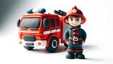 Personnage en pâte à modeler - Pompier devant son camion